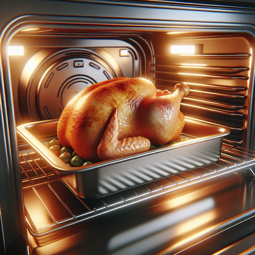 Realistic stock image of chicken roasting in oven